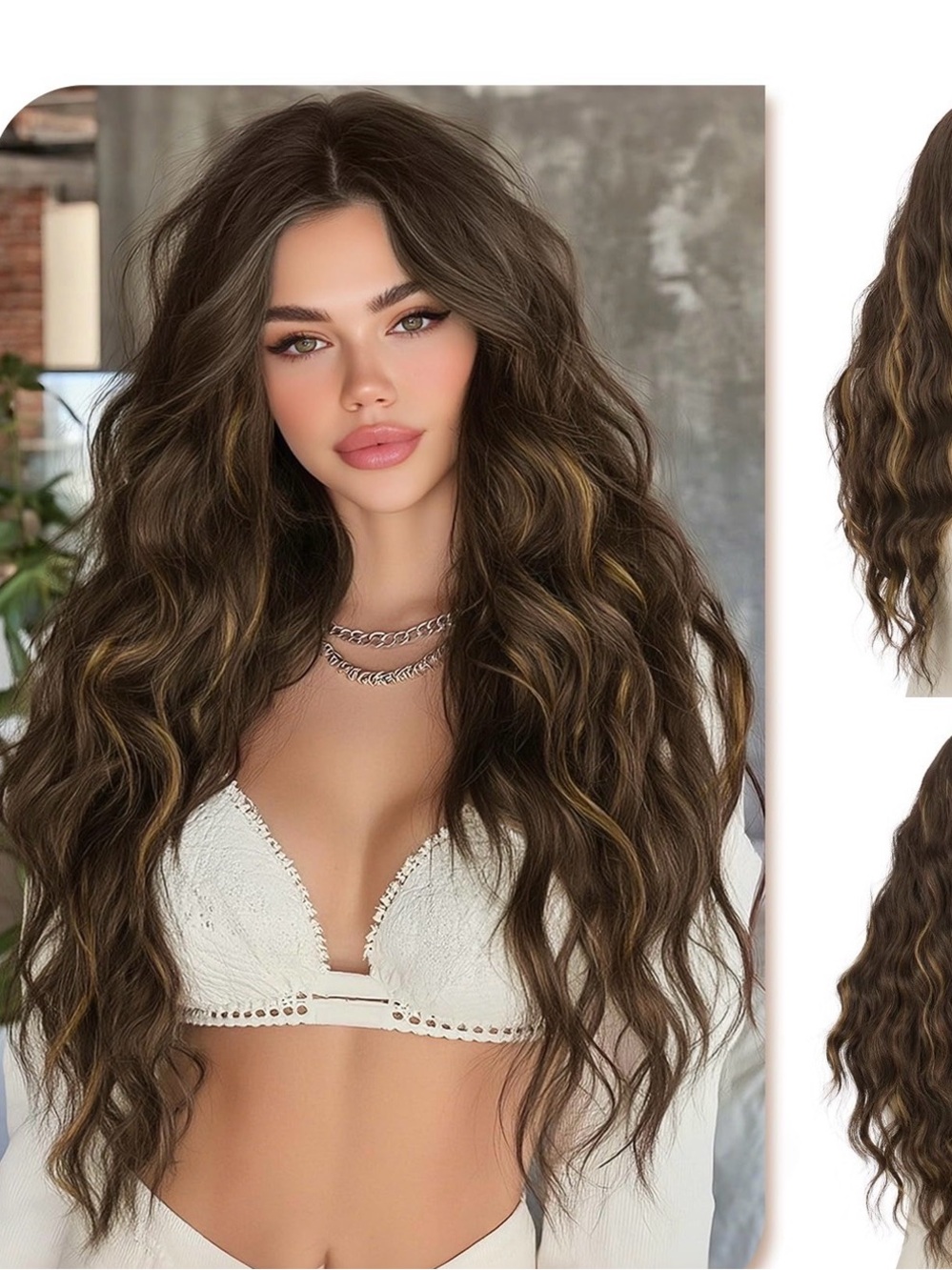 SOFEIYAN Long Wavy Synthetic Wig - 28 Inch Dark Brown/Gold